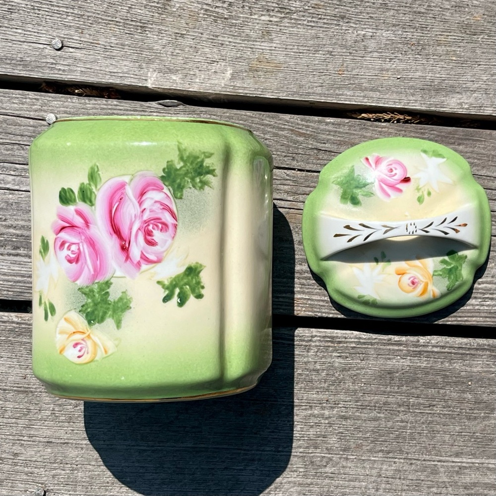 Vintage Limoges Hand Painted Floral China Lid Biscuit Cookie Jar Roses Canister - Picture 8 of 12